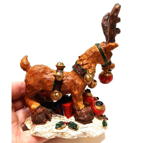 Pair Of Reindeer Sleighbells Bows Gifts 7 Inches Tall and 5.5 Inches Tall - Picture 4 of 10